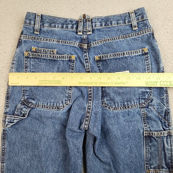 Y2K High Rise Baggy Denim Cargo Jeans Junior Sz 3/4 Utility Pocket Skate Trouser - Picture 11 of 12
